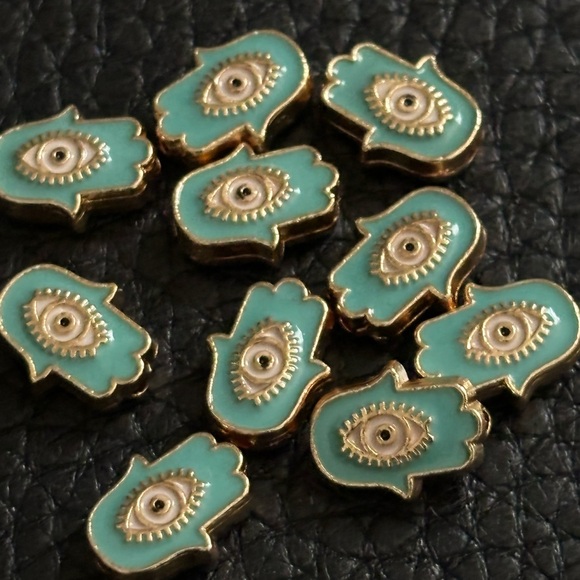New Hand Of Fatima Hamsa Evil Eye Good Luck Double Sided Pendant Charms Beads - Picture 5 of 7